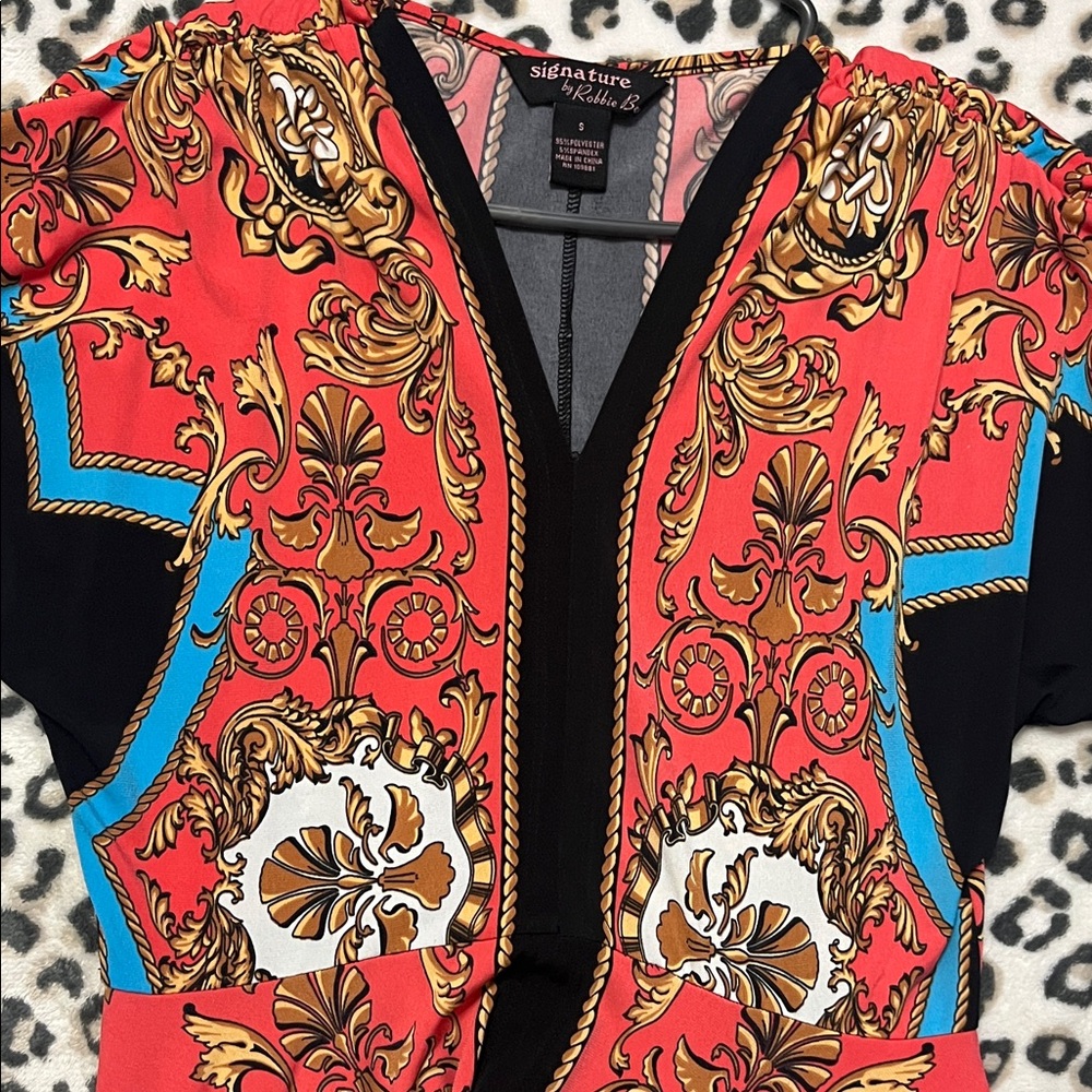 Signature by Robbie Bee Coral and Black Handkerchief Hem Dress - Picture 5 of 6